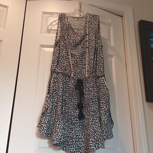 Rachel Roy blue cream black cheetah print sleeveless mini dress with drawstring